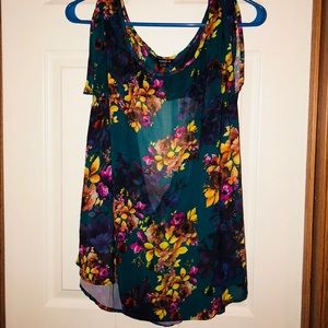 Greenish floral top with open back